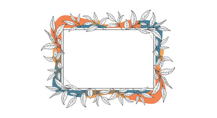 Fototapeta premium Stylish rectangular border adorned with hand-drawn botanical elements and subtle abstract shapes in warm and cool organic colors.
