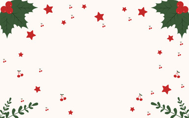 Christmas Background with Holly Leaves and Stars