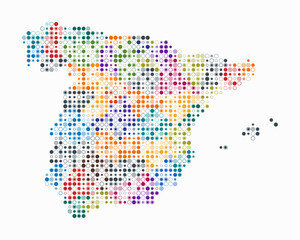Fototapeta premium Spain, shape of the country build of colored cells. Digital style map of the Spain on white background. Small size circle blocks. Trending vector illustration.