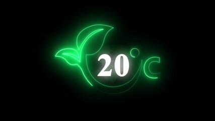 Abstract Glowing neon digital temperature display showing 20°C on black background. Weather forecast related animation. Weather temperature displays by degree, climate change, scientific designs.