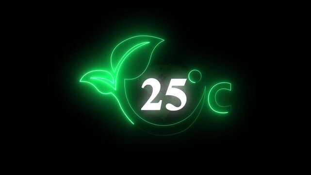 Abstract Glowing neon digital temperature display showing 25°C on black background. Weather forecast related animation. Weather temperature displays by degree, climate change, scientific designs.