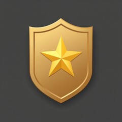 Golden shield with star icon, achievement, protection, security