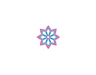 Simple flower graphic composed of pink and blue layered petals