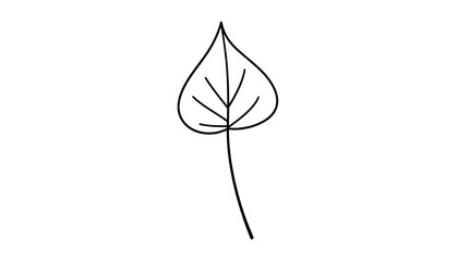 Simple, line-art illustration of a single leaf with a long, slender stem against a plain white background. The leaf is heart-shaped