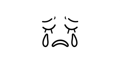 Simple monochrome cartoon depicting a face with closed eyes and teardrops