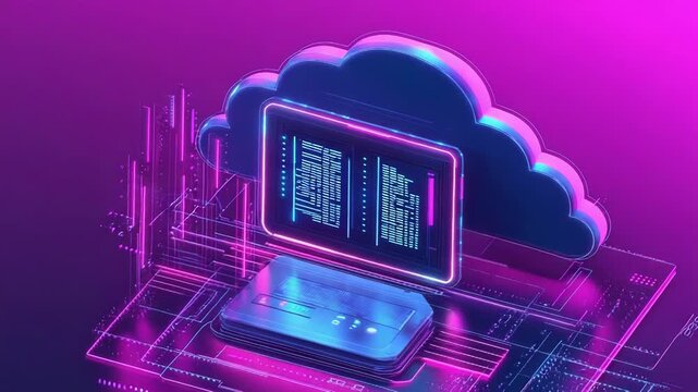 Cloud server processing digital data in neon cyberspace network