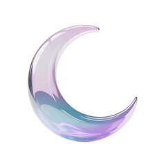 Shimmering iridescent crescent moon with soft pastel colors isolated on transparent background