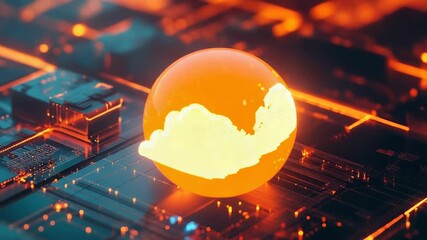 Global cloud computing sphere on digital circuit board - Powered by Adobe