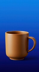 Obraz premium Simple matte brown ceramic mug centered against a dark blue gradient background