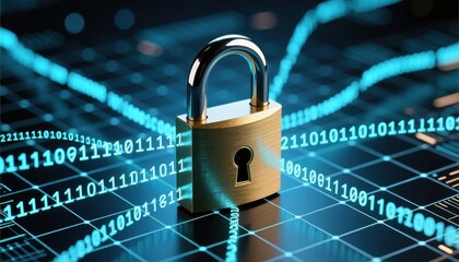 cyber privacy rights padlock security concept. Digital lock symbolizing cybersecurity and data protection.