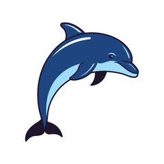 Fototapeta premium Vibrant blue dolphin illustration joyfully leaping in a dynamic pose, capturing the essence of marine life and ocean adventures, ideal for various design projects and children's themes