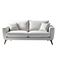 Sleek white sofa with pillows, minimal design