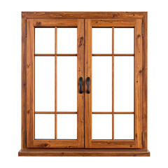 Obraz premium Wooden Window Frame: A beautifully crafted, rustic wooden window with a classic grid design, perfect for adding warmth and charm to any interior space. 