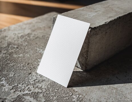 Blank white business card mockup on concrete surface.