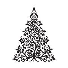 Floral Swirl Christmas Tree Silhouette Design Art