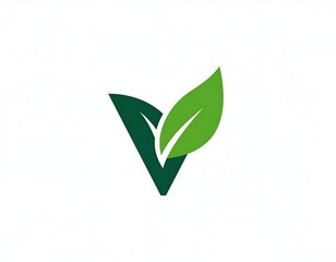 Modern logo featuring a green leaf and a stylized letter V