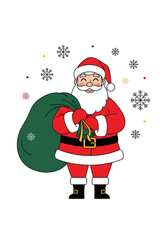 Conceptual holiday character illustration and festive season logo design featuring a cheerful old man with a gift sack, ideal for winter promotions and seasonal greetings