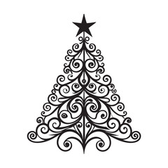Ornate Swirl Christmas Tree Silhouette Art