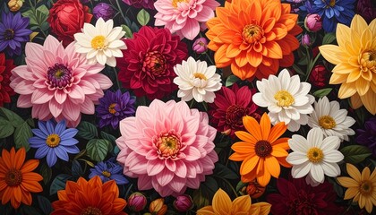 Vibrant Assortment of Blooming Flowers in a Lush Garden.