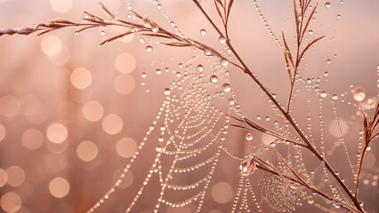 Frosted Glass with Condensation Droplets. Close-up of frosted glass in rose gold tones with soft bokeh—luxury texture for beauty or product design.