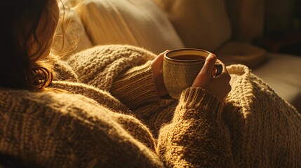 Cozy Morning with Hot Drink and Warm Sunlight