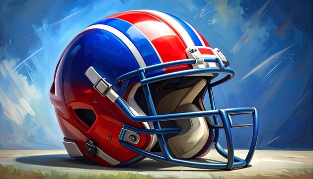 Vibrant American Football Helmet in Red, White, and Blue.
