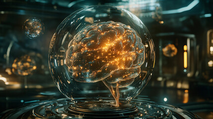 Highly Advanced AI Brain in Glass Sphere