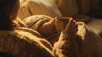 Cozy Morning with Hot Drink and Warm Sunlight