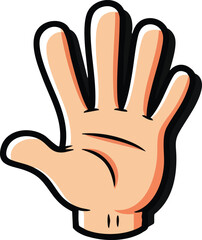 Obraz premium Cartoon Hand With Four Fingers Extended And Thumb Outlined In Black Isolated On White