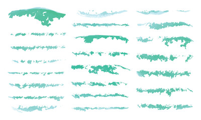Collection of Green and Turquoise Watercolor Brush Strokes. Hand-Painted Artistic and Creative Stroke Elements