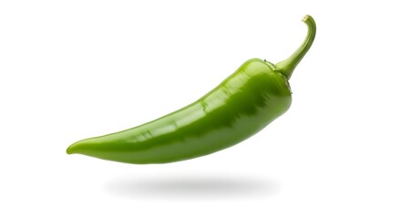 Fresh green chili, hot pepper spice, Single organic pepper, white background isolate,