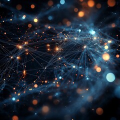 Cloud computing and future technology visualization, highlighting communication networks and artificial intelligence advancements. Depicting interconnected clouds, digital lines, Generative AI