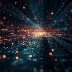 Cloud computing and future technology visualization, highlighting communication networks and artificial intelligence advancements. Depicting interconnected clouds, digital lines, Generative AI