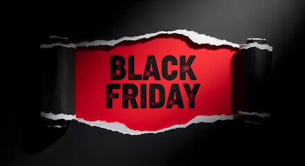 Black Friday, Dramatic torn paper reveal the text BLACK FRIDAY, symbolizing the anticipation and excitement of a day filled with incredible savings.