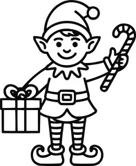 Whimsical Christmas Elf Outline Icon Set  Festive Characters and Holiday Cheer