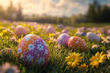Background featuring colorful Easter eggs, springtime celebrations, and holiday decorations. The mockup captures the essence of vacation and festive seasons, with emphasis, Generative AI