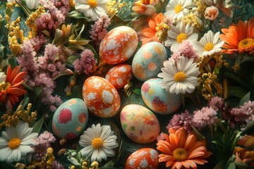 Background featuring colorful Easter eggs, springtime celebrations, and holiday decorations. The mockup captures the essence of vacation and festive seasons, with emphasis, Generative AI