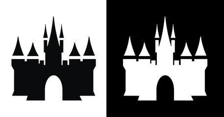 black and white illustration of castle icon