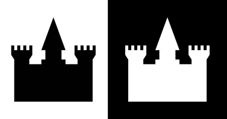 black and white illustration of castle icon
