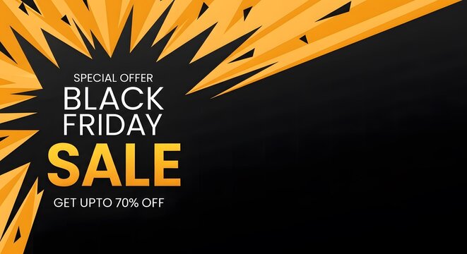 Black Friday, Dynamic announcement design promoting a Black Friday sale. Bold typography, vibrant colors and a modern aesthetic create an eye-catching advertisement.