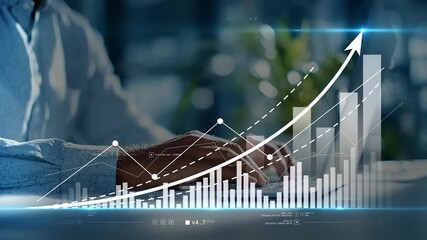 Business growing. Analytical businessman planning business growth, strategy digital marketing, profit income, economy, stock market trends and business. - Powered by Adobe