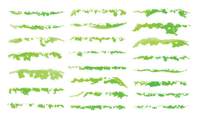 Vibrant Green Watercolor Paint Brush Elements Collection — Hand-Painted Artistic Strokes and Textured Brush Marks