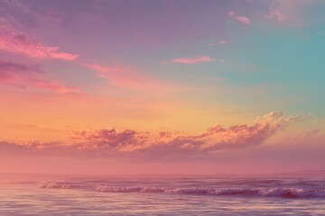 Pastel Ocean Waves at Sunset with Colorful Sky and Clouds