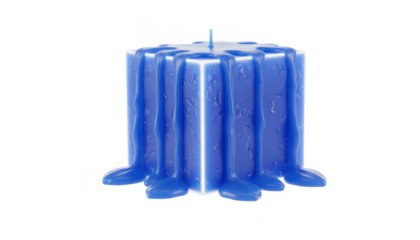 Square Blue Candle With Dripping Wax on White Background