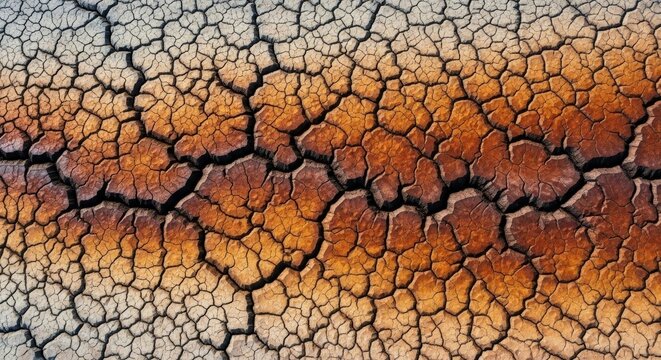Cracked Dry Earth Texture with Orange Hue - Drought, Arid Landscape Background