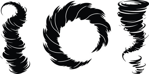Tornado vector illustration, storm swirl icon, black cyclone graphic, abstract weather symbol, funnel shape design, dynamic motion art, cad drawing flat vector illustration