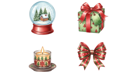 Festive Christmas Decorations: Snow Globe Gift Candle and Bow.