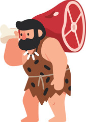 Caveman Carrying Huge Leg of Meat Illustration Primal Food Source Concept