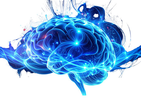 Digital Brain Formed by Neon Blue Energy Streams on Dark Background