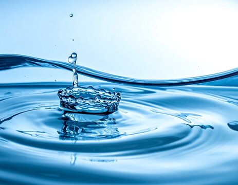 Close-up of water droplet impact creating ripples and a crown shape - Powered by Adobe